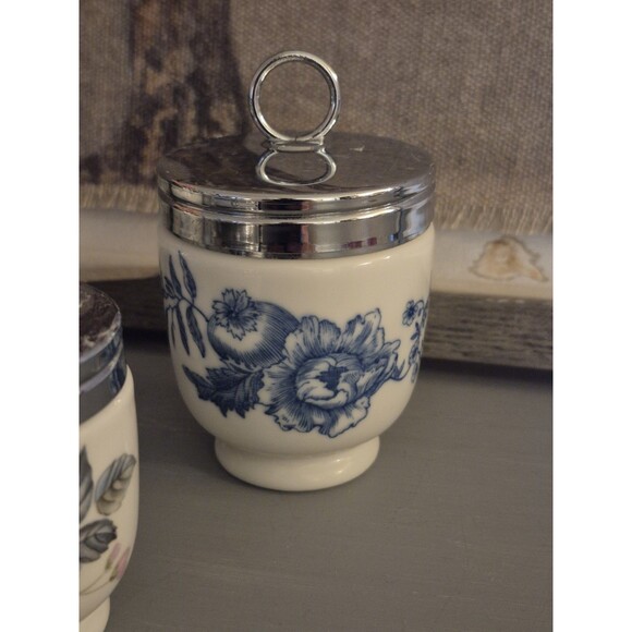 Vintage Royal Worcester Set Of 3 Egg Coddlers Birds Butterflies - Picture 4 of 9